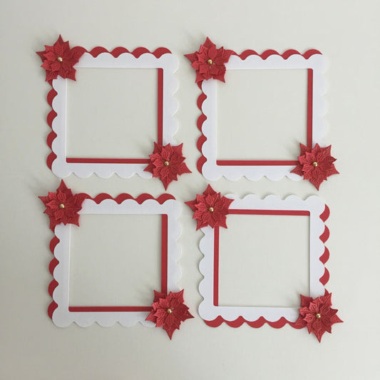 4 Red & White POINSETTIA FRAME Christmas Card Making Die Cut Toppers