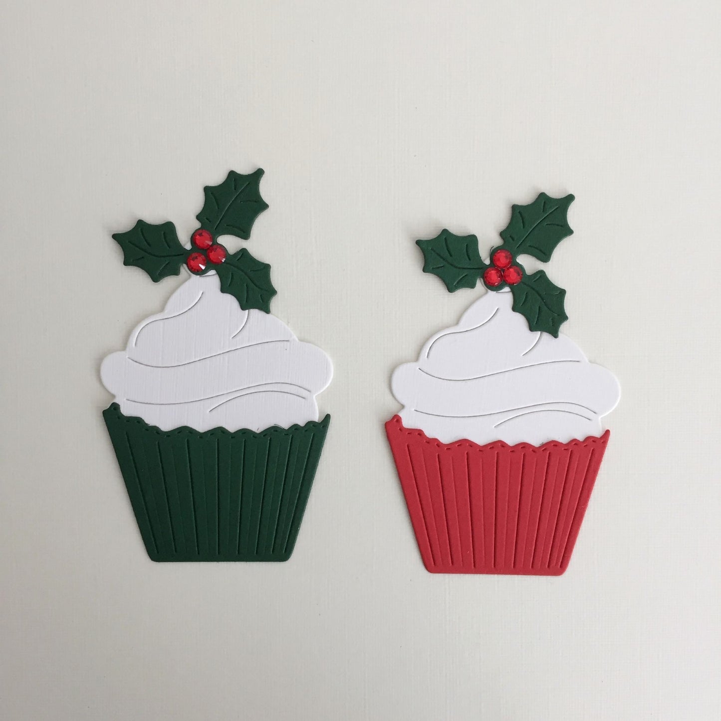 6 Red & Green CHRISTMAS CUPCAKE Card Making Die Cut Toppers