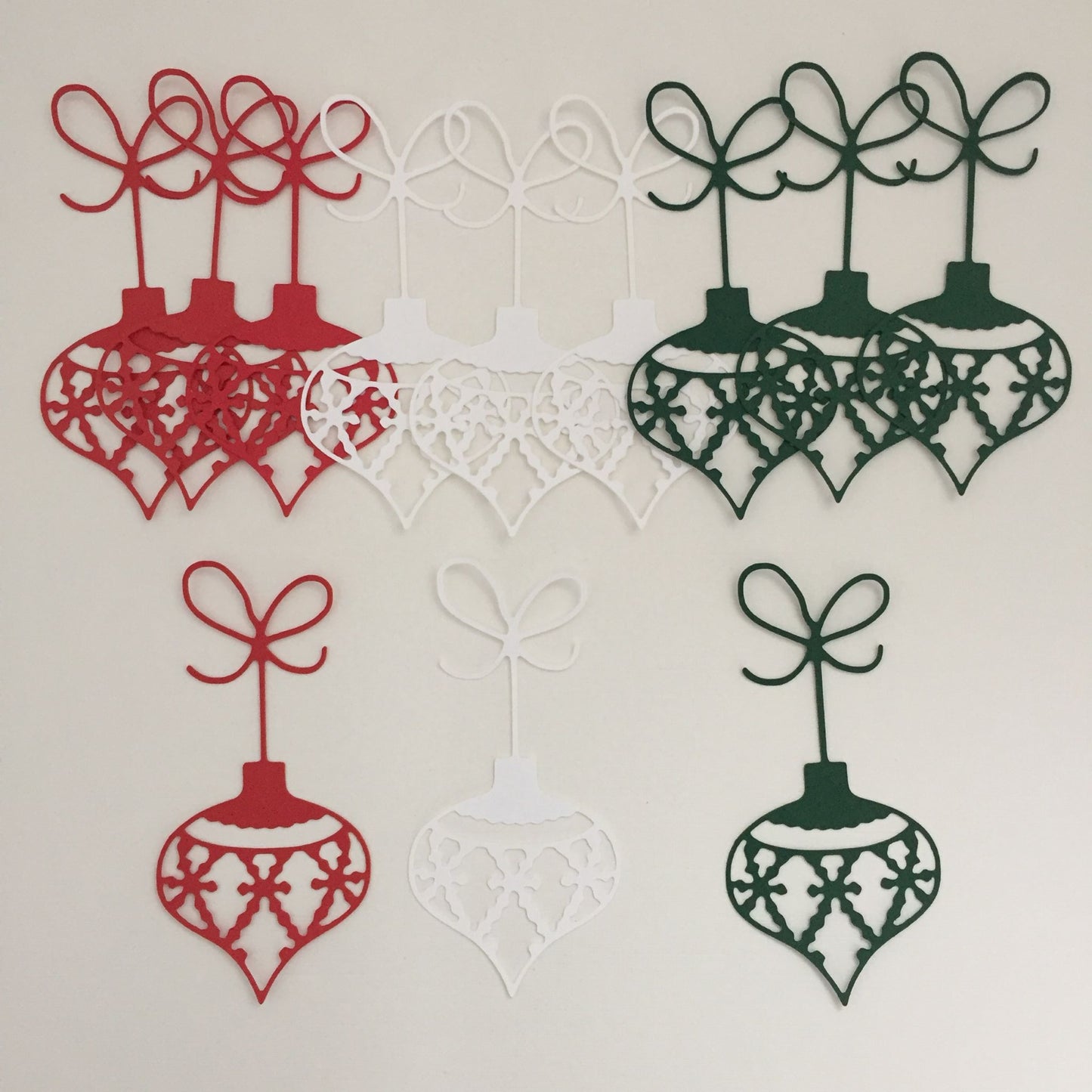 12 Red, Green & White TEARDROP BAUBLE Christmas Card Making Die Cuts