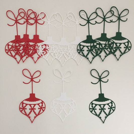 12 Red, Green & White TEARDROP BAUBLE Christmas Card Making Die Cuts