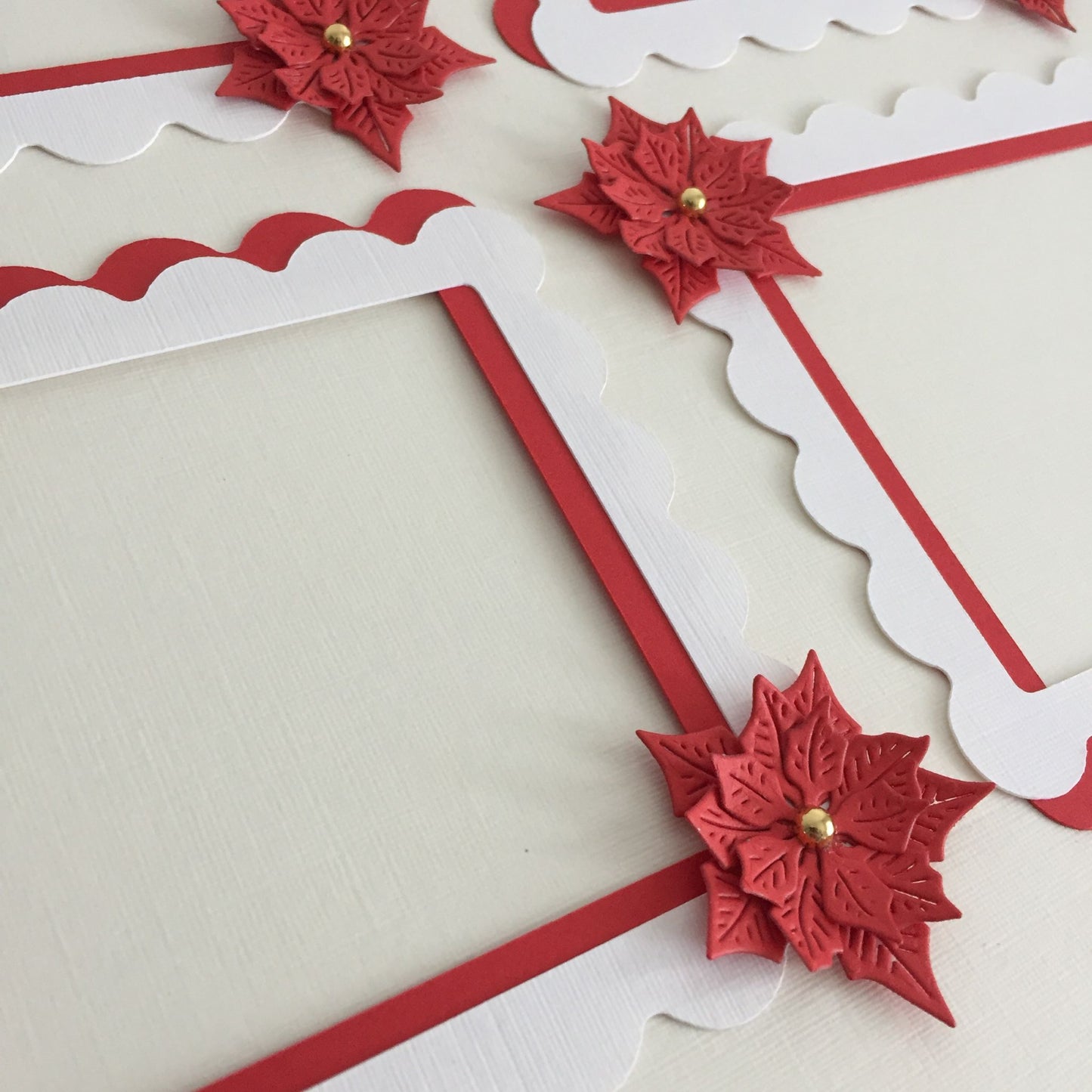 4 Red & White POINSETTIA FRAME Christmas Card Making Die Cut Toppers