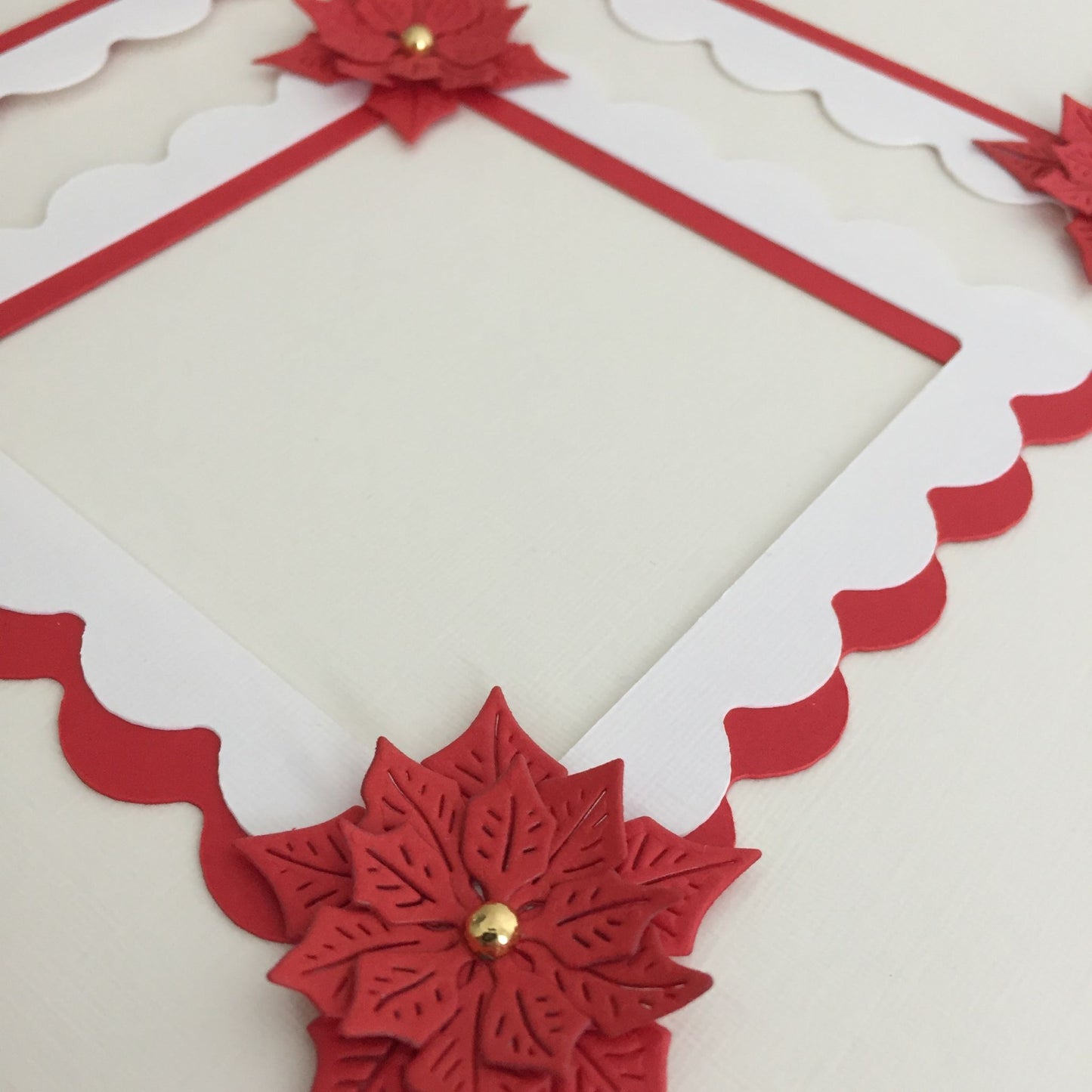 4 Red & White POINSETTIA FRAME Christmas Card Making Die Cut Toppers