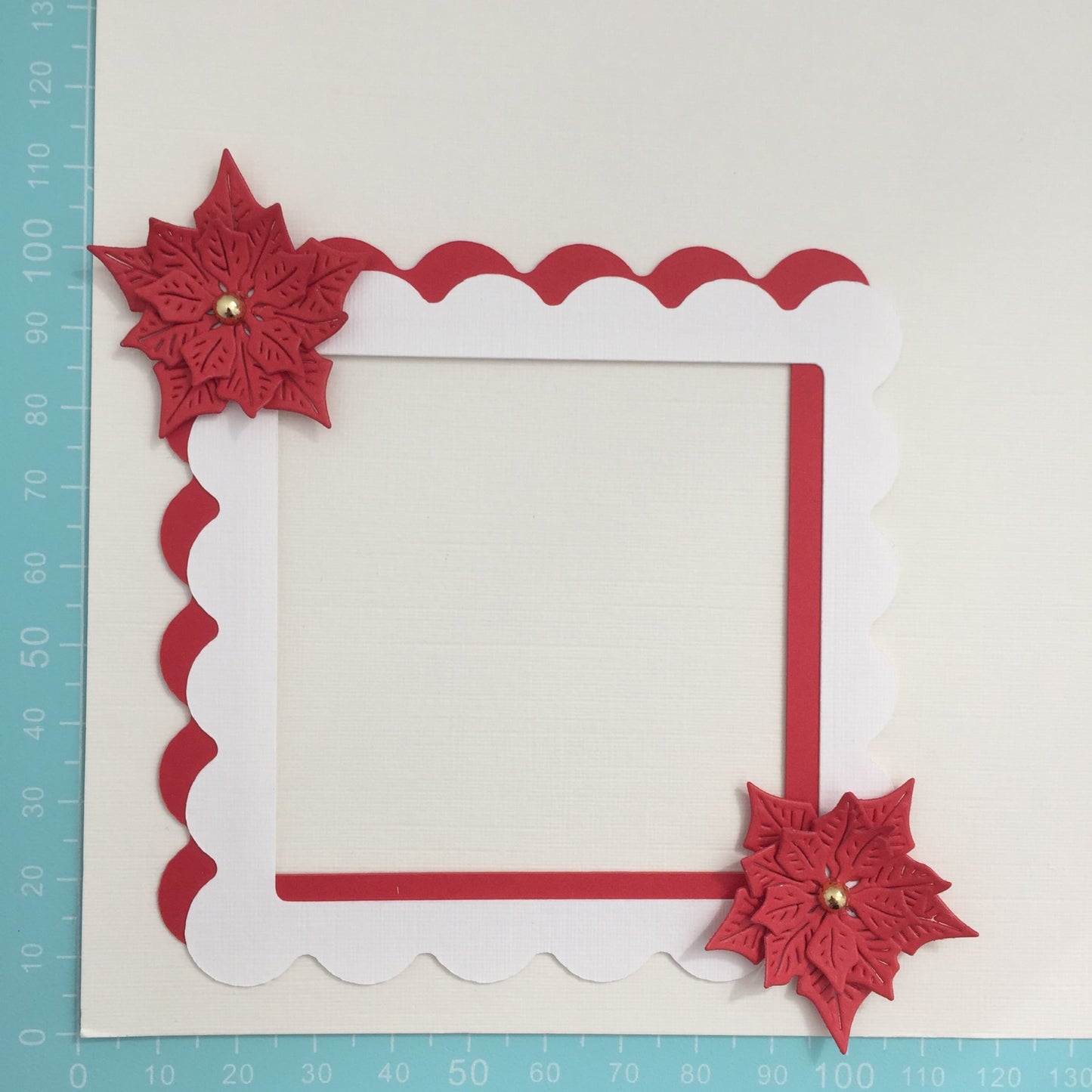 4 Red & White POINSETTIA FRAME Christmas Card Making Die Cut Toppers