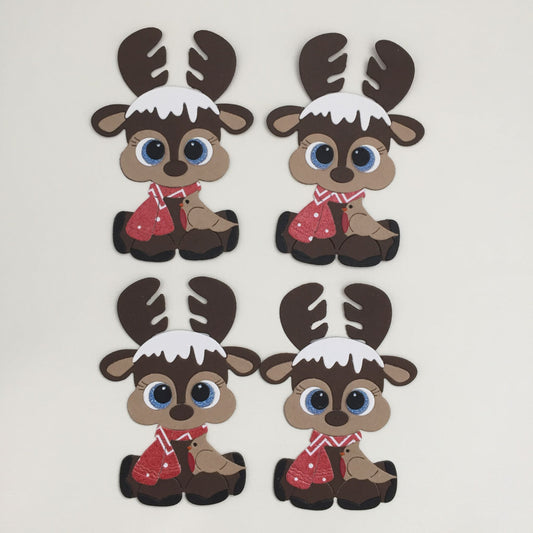 4 REINDEER & ROBIN Christmas Die Cut Card Making Toppers