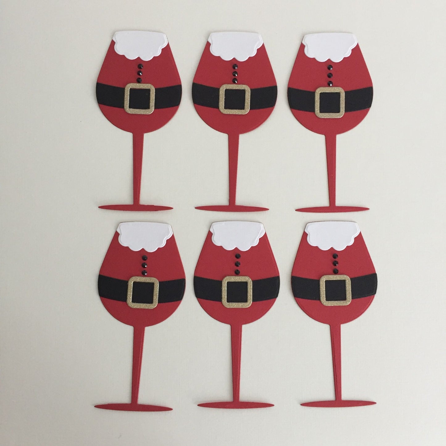 6 SANTA WINE GLASS Christmas Card Making Die Cut Toppers