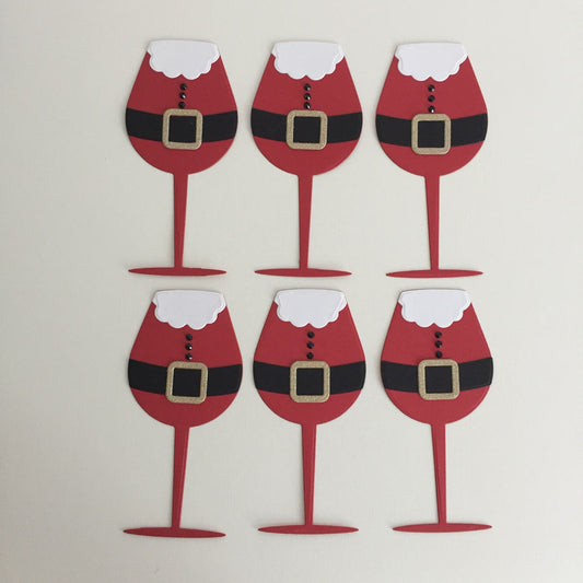6 SANTA WINE GLASS Christmas Card Making Die Cut Toppers