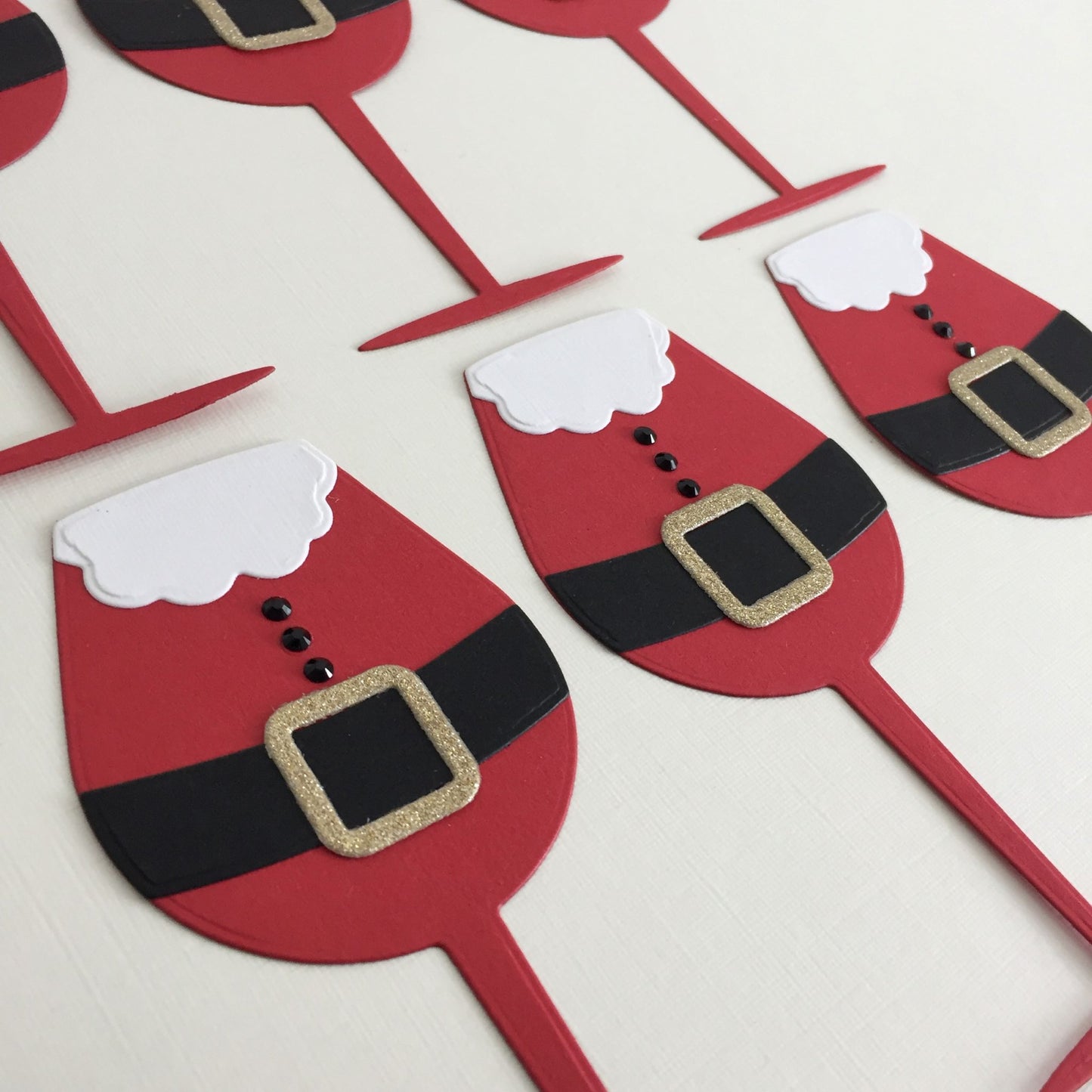6 SANTA WINE GLASS Christmas Card Making Die Cut Toppers