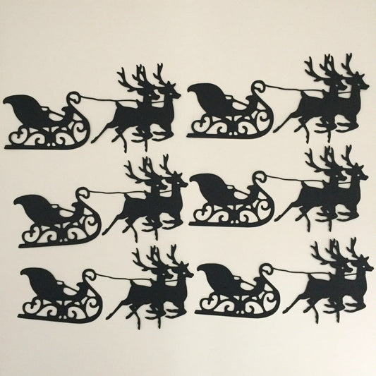 6 SANTA SLEIGH & REINDEER Silhouette Christmas Card Making Die Cuts