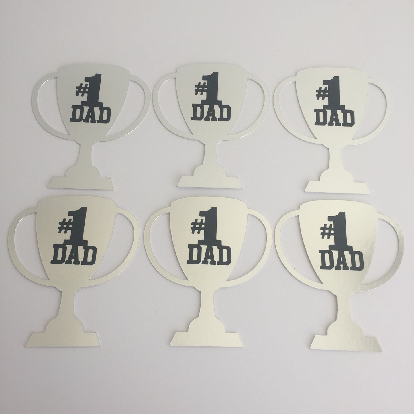 6 Silver #1 DAD TROPHY Die Cut Card Making Toppers - Large