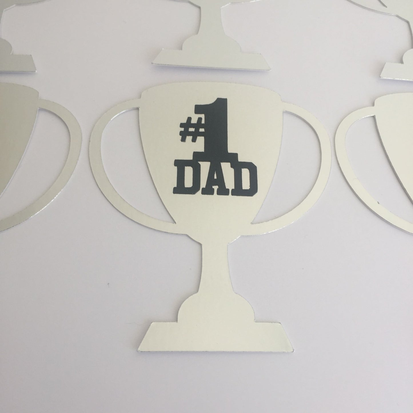 6 Silver #1 DAD TROPHY Die Cut Card Making Toppers - Large