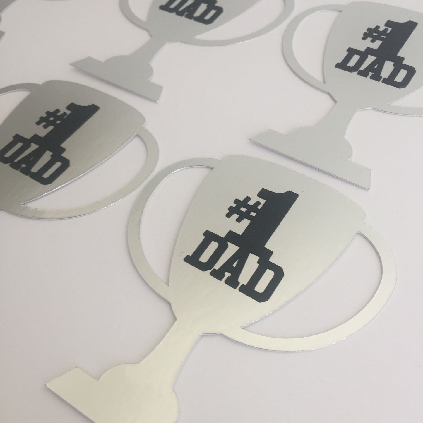 6 Silver #1 DAD TROPHY Die Cut Card Making Toppers - Large