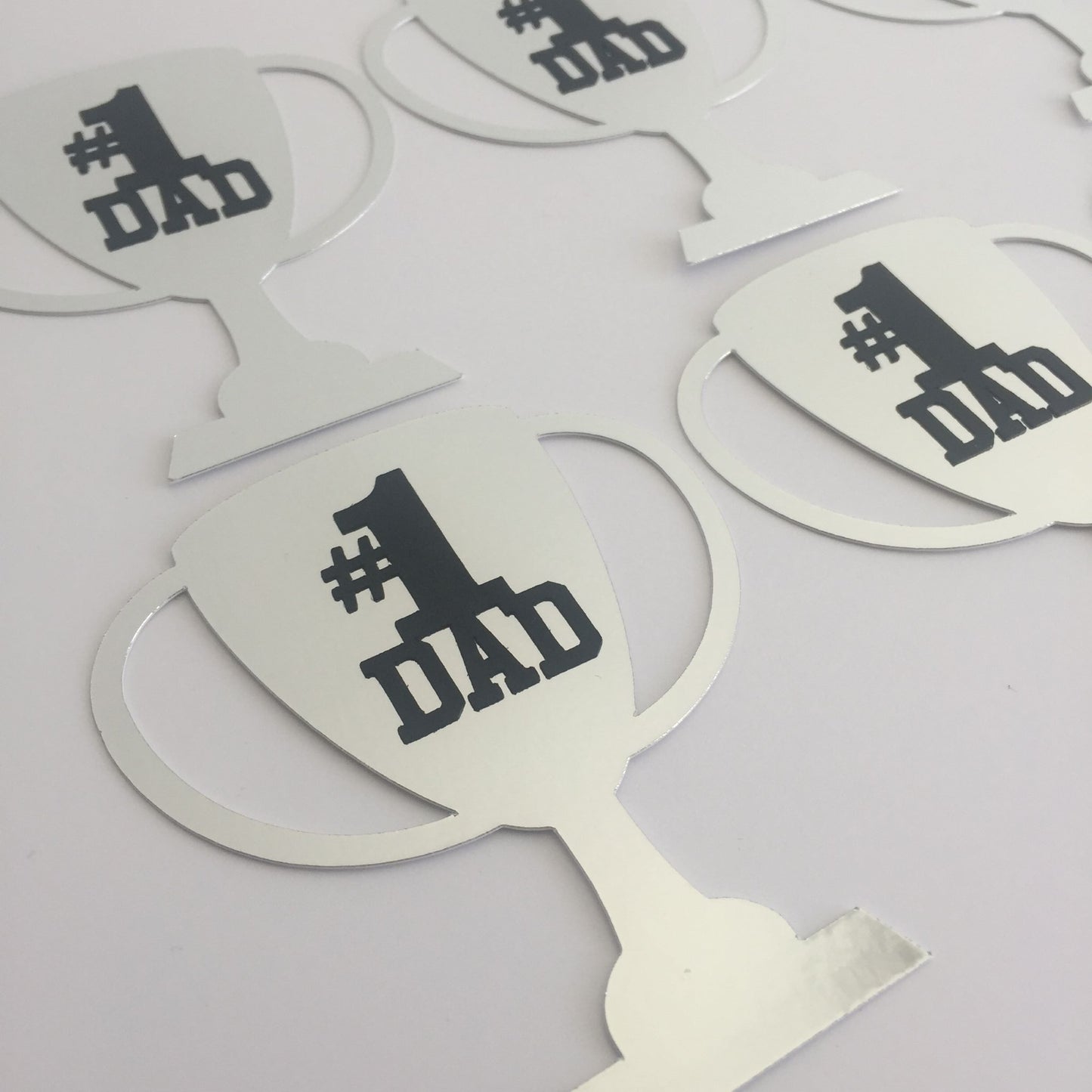 6 Silver #1 DAD TROPHY Die Cut Card Making Toppers - Large