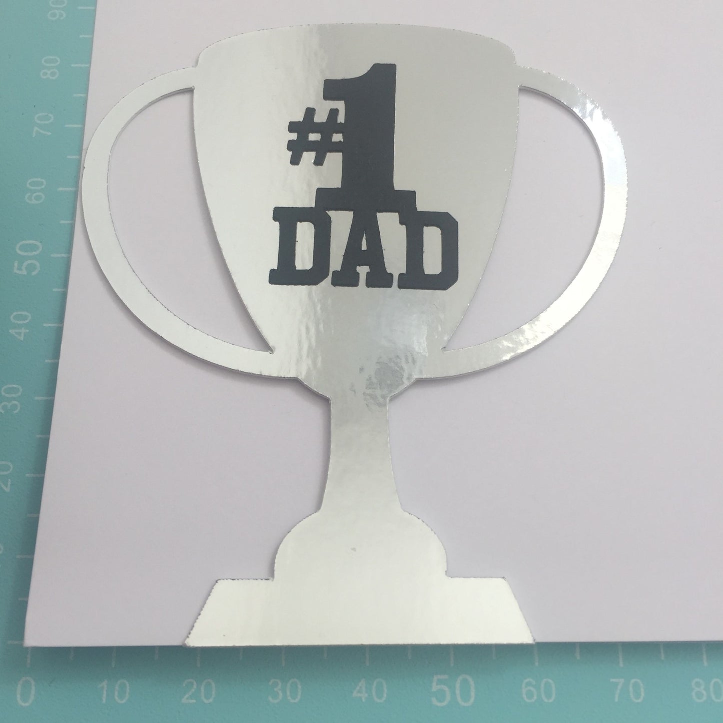 6 Silver #1 DAD TROPHY Die Cut Card Making Toppers - Large