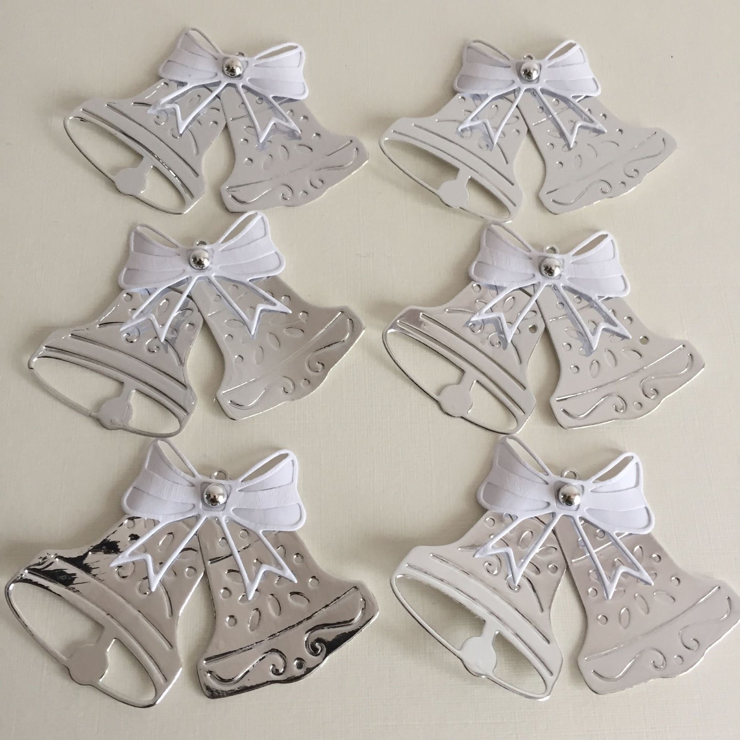 6 BELLS Silver & White Wedding/Christmas Die Cut Card Making Toppers