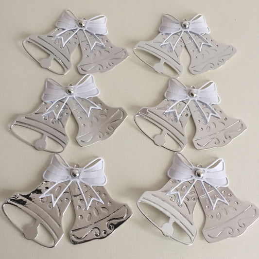 6 BELLS Silver & White Wedding/Christmas Die Cut Card Making Toppers