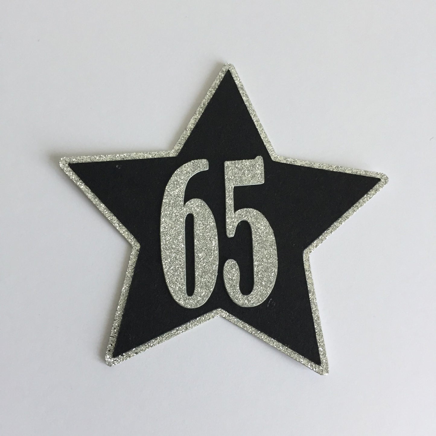 6 Black & Silver NUMBERED STAR Die Cut Card Making Toppers 50, 60, 65, 70, 75, 80