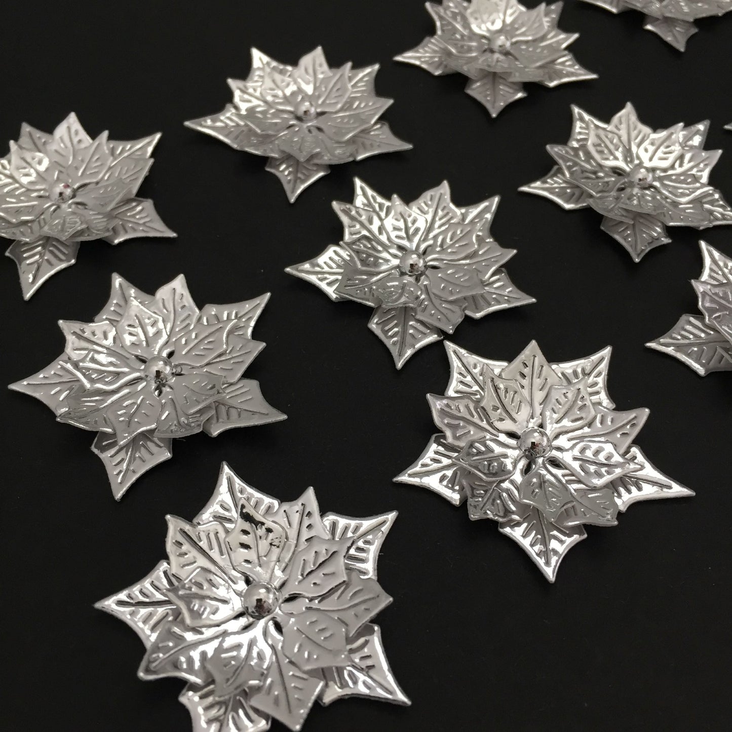 12 Silver POINSETTIA Christmas Die Cut Card Making Toppers