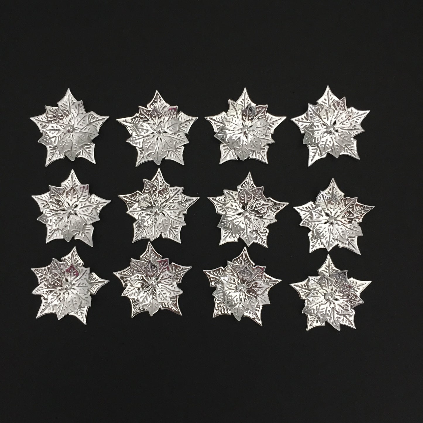 12 Silver POINSETTIA Christmas Die Cut Card Making Toppers