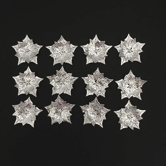12 Silver POINSETTIA Christmas Die Cut Card Making Toppers