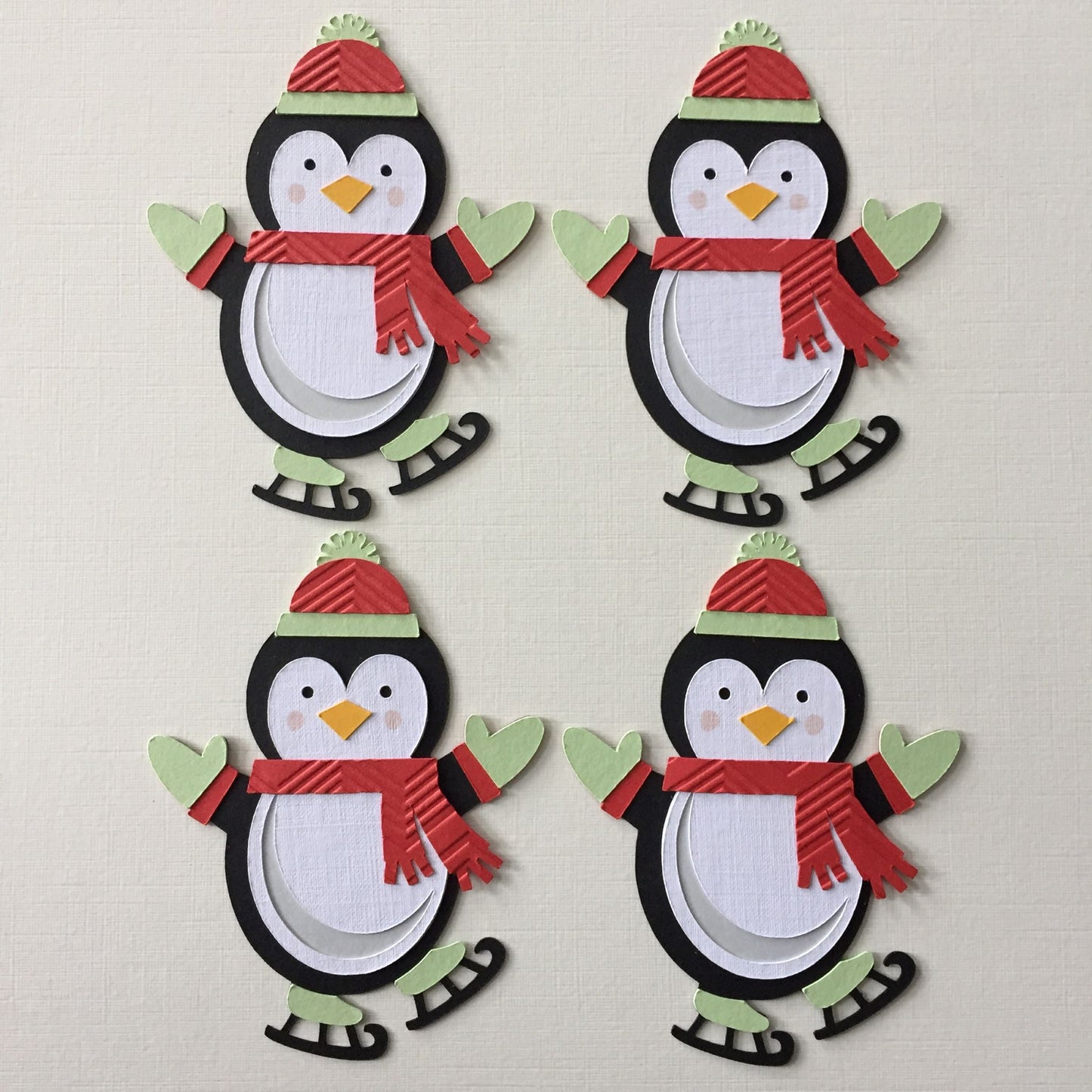 4 SKATING PENGUIN Christmas Card Making Die Cut Toppers