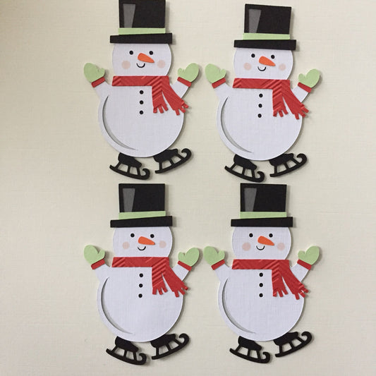 4 SKATING SNOWMAN Christmas Card Making Die Cut Toppers