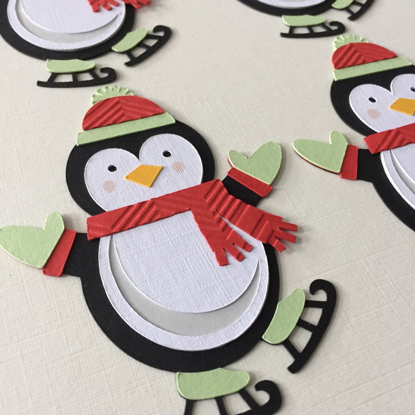 4 SKATING PENGUIN Christmas Card Making Die Cut Toppers