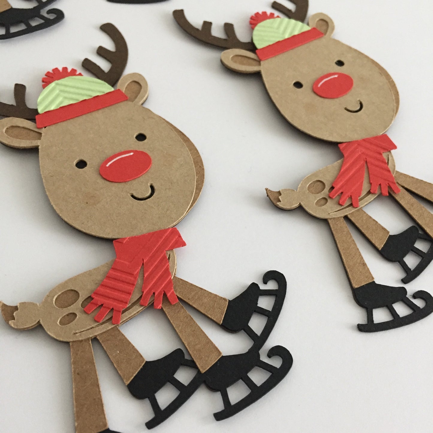 4 SKATING REINDEER Christmas Card Making Die Cut Toppers