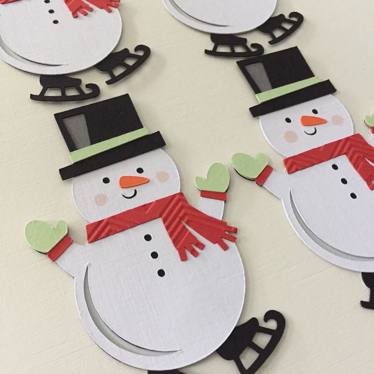 4 SKATING SNOWMAN Christmas Card Making Die Cut Toppers