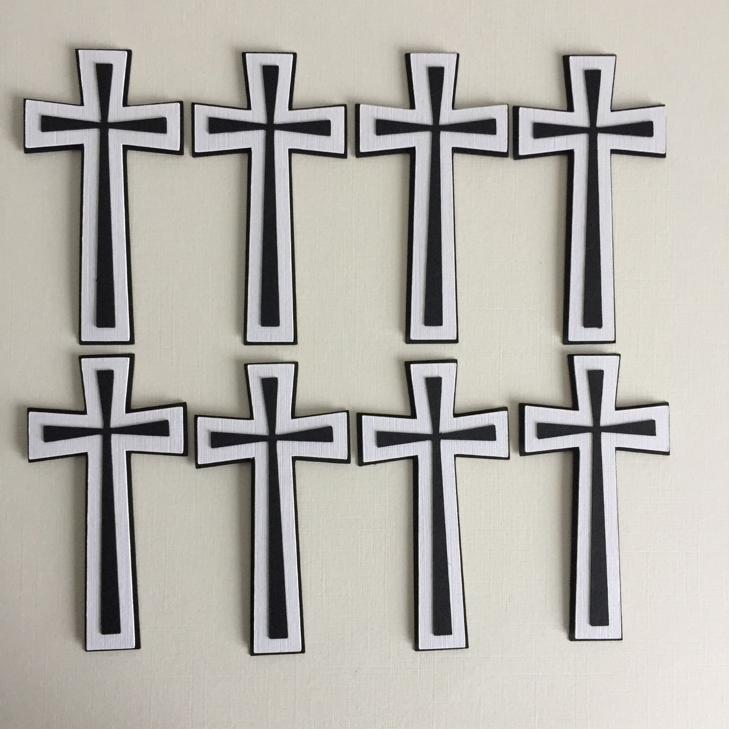 8 Black & White Layered CROSS Sympathy Die Cut Card Making Toppers
