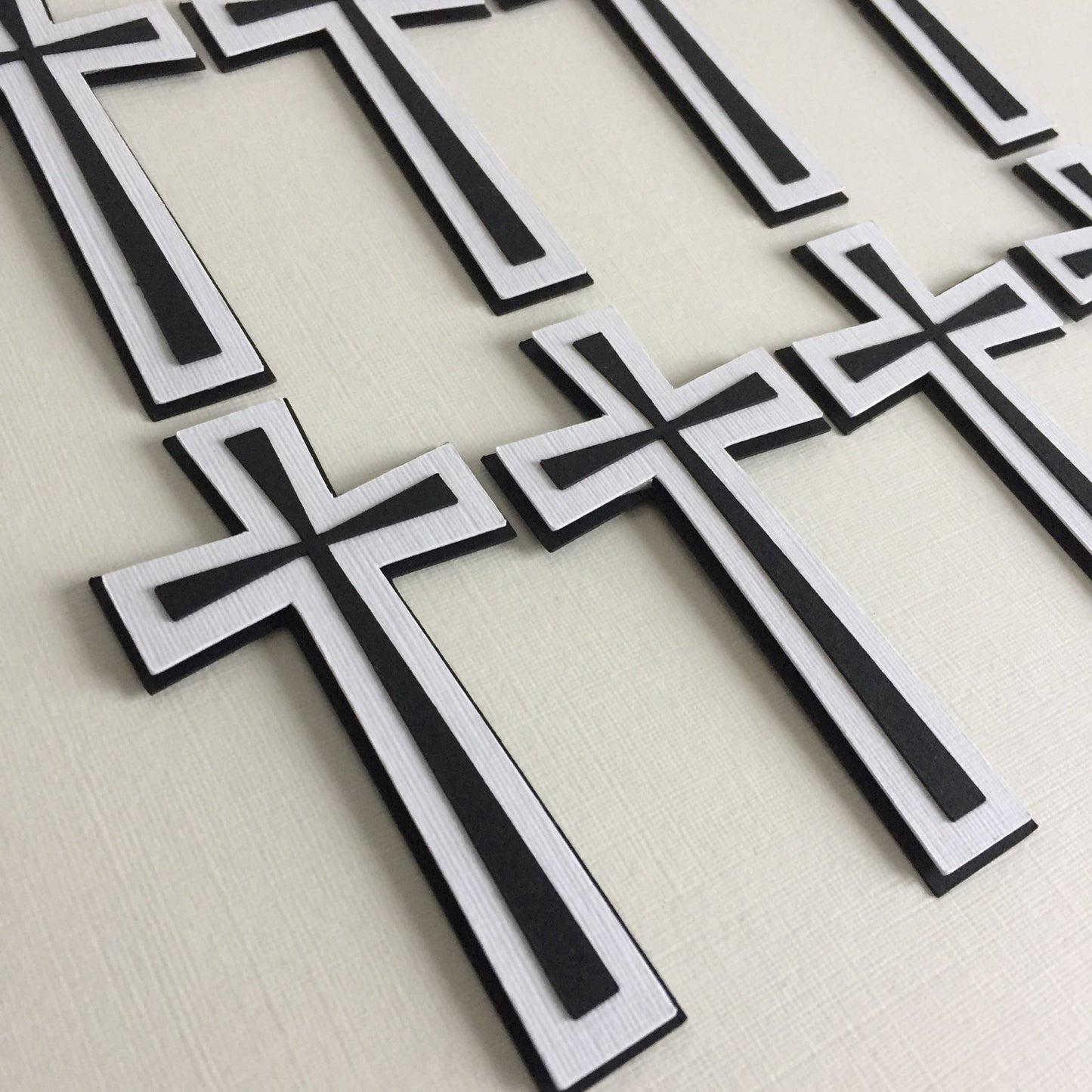 8 Black & White Layered CROSS Sympathy Die Cut Card Making Toppers