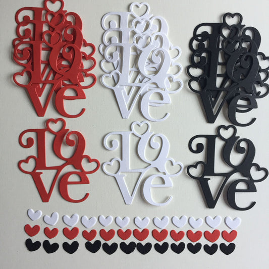 12 LOVE & HEARTS Red, Black, White Die Cuts