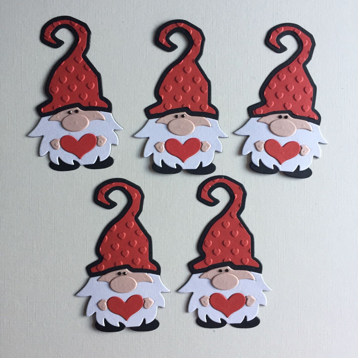 5 VALENTINE GNOME/GONK Red, Black, White Die Cut Card Making Toppers