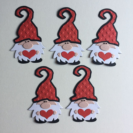 5 VALENTINE GNOME/GONK Red, Black, White Die Cut Card Making Toppers