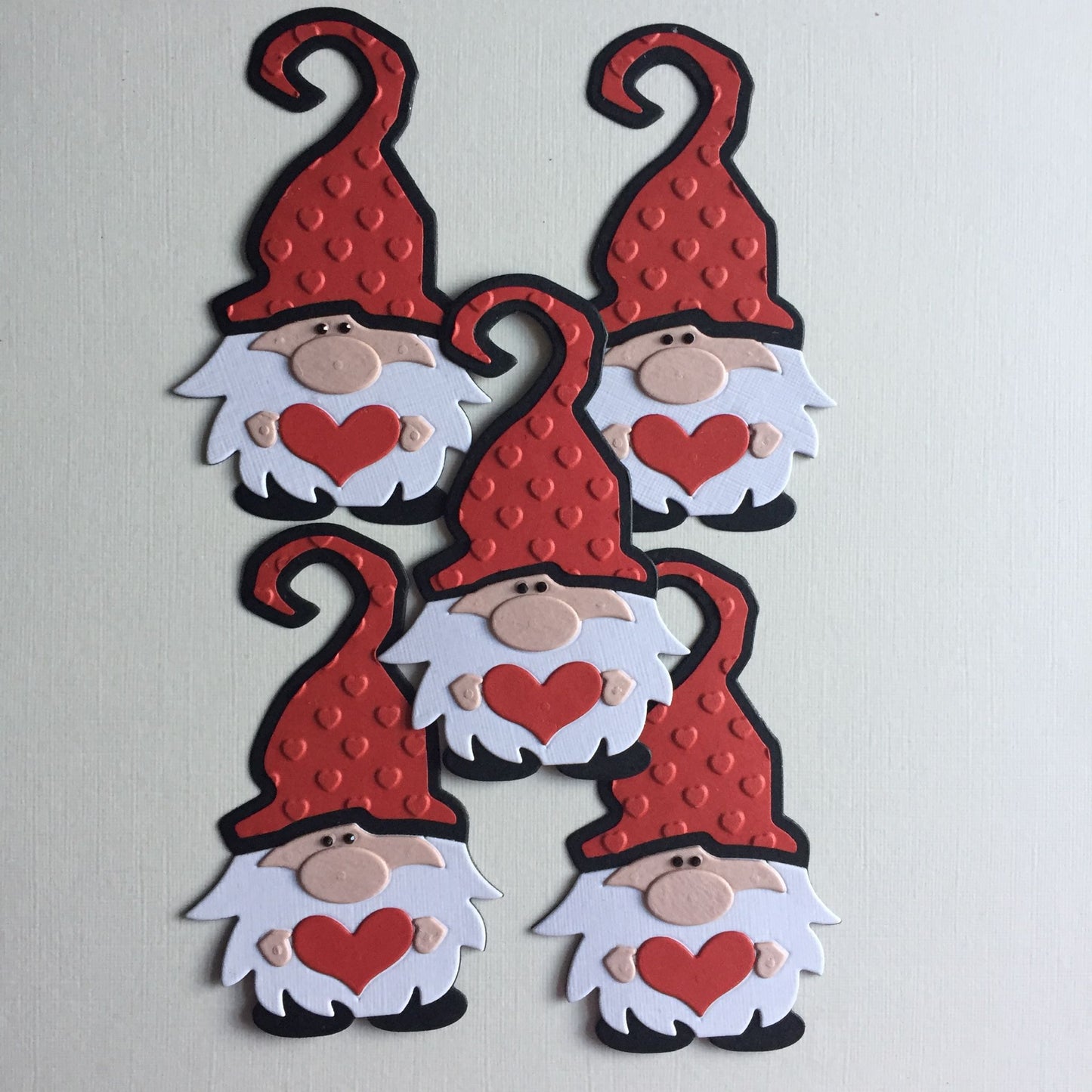 5 VALENTINE GNOME/GONK Red, Black, White Die Cut Card Making Toppers
