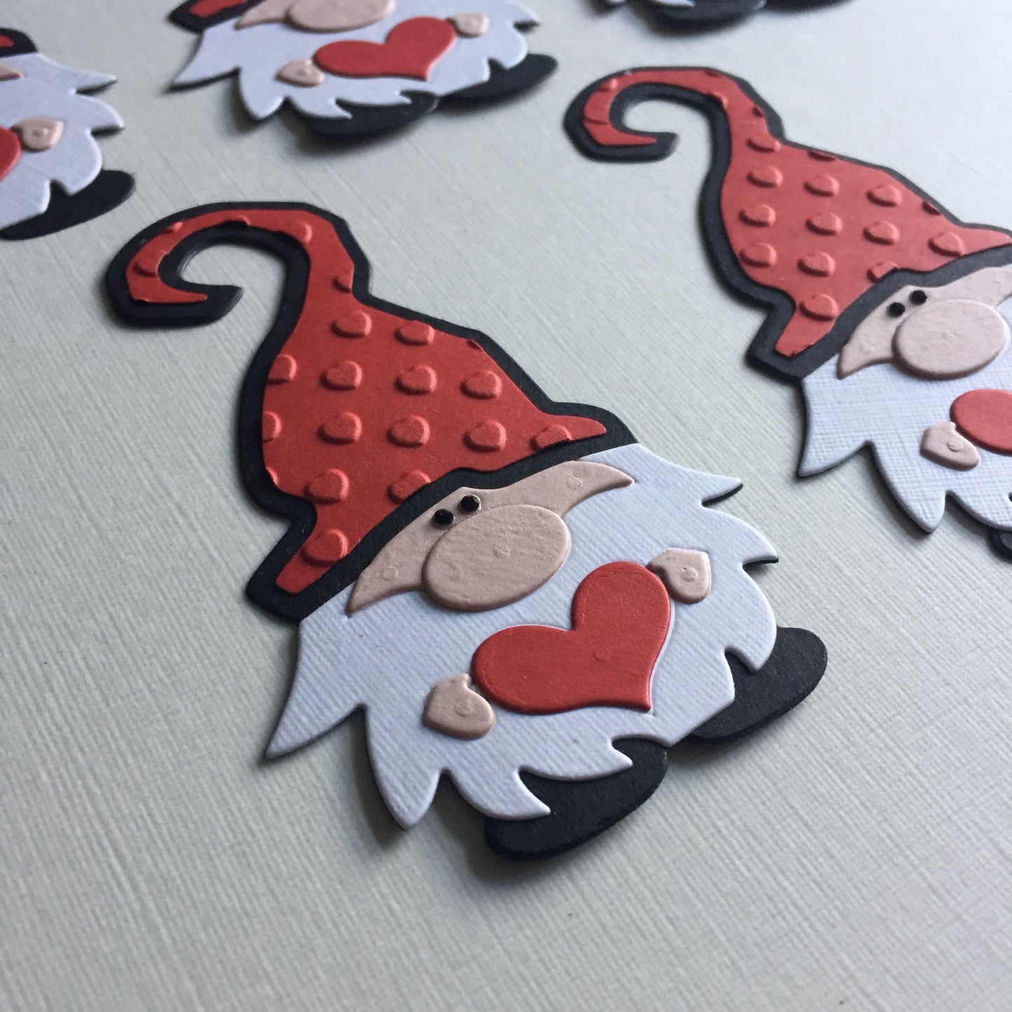 5 VALENTINE GNOME/GONK Red, Black, White Die Cut Card Making Toppers