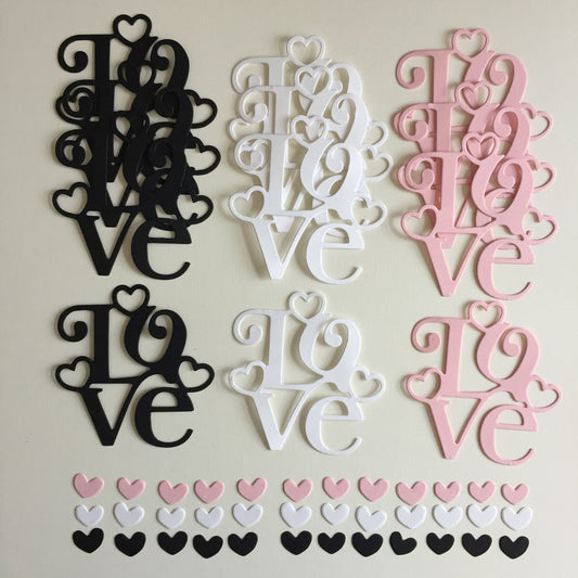 12 LOVE & HEARTS Pink, Black, White Card Making Die Cuts