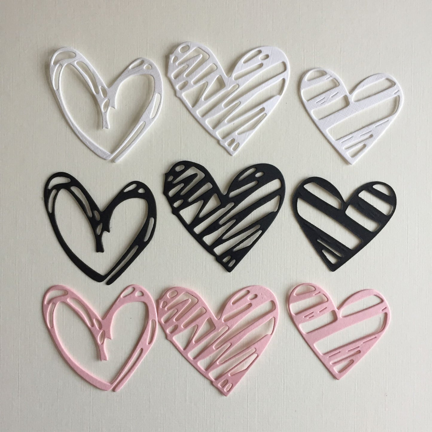 15 ASSORTED HEARTS Pink, Black, White Card Making Die Cuts