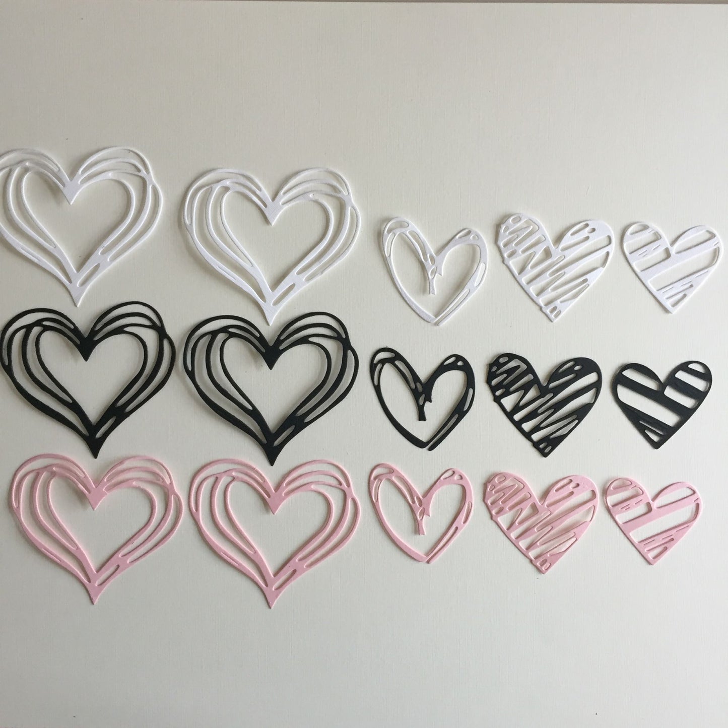 15 ASSORTED HEARTS Pink, Black, White Card Making Die Cuts