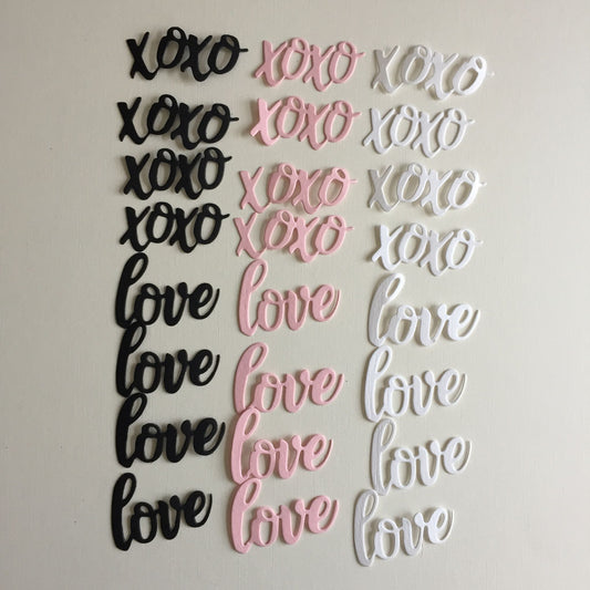 24 LOVE & XOXO Pink, Black, White Card Making Die Cuts