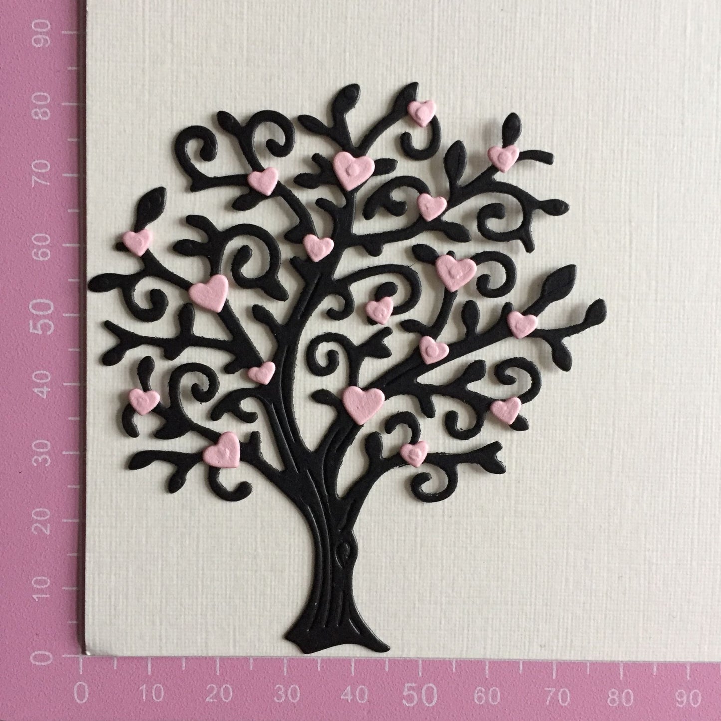 4 TREE SILHOUETTE With PINK Hearts Valentine Die Cut Card Making Toppers