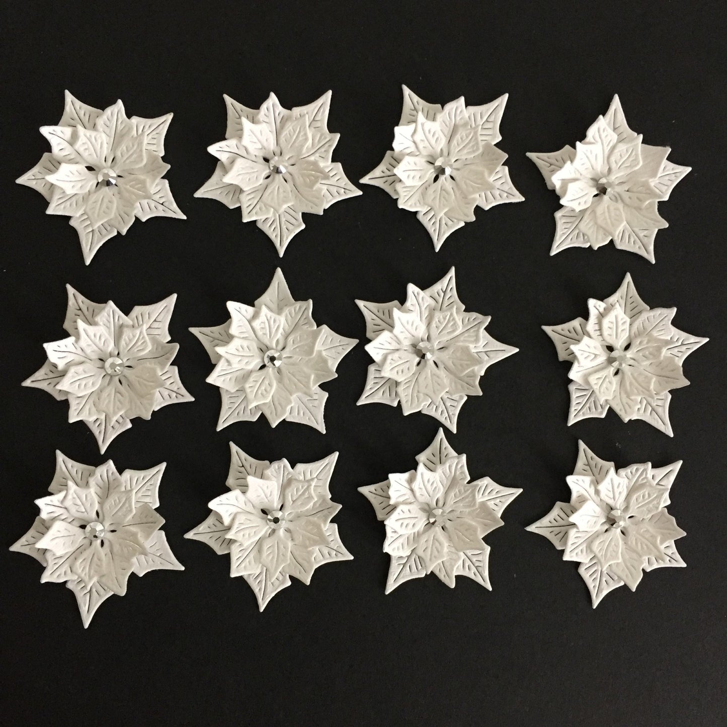 12 White POINSETTIA Die Cut Christmas Card Making Toppers