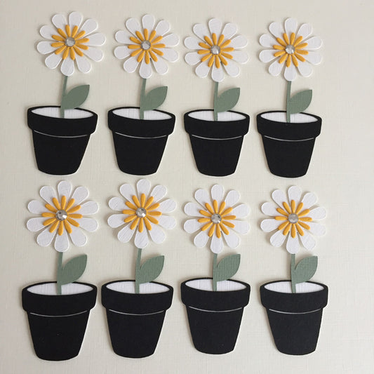 8 White POTTED FLOWER Die Cut Card Making Toppers
