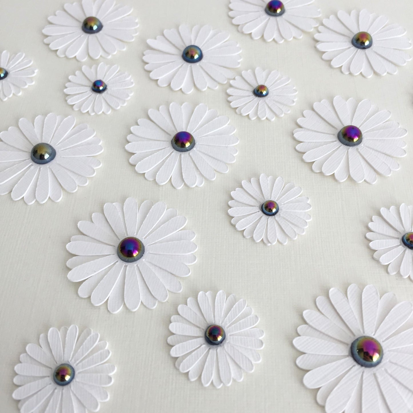 20 White & Black DAISY FLOWER Card Making Die Cut Toppers - 2 sizes