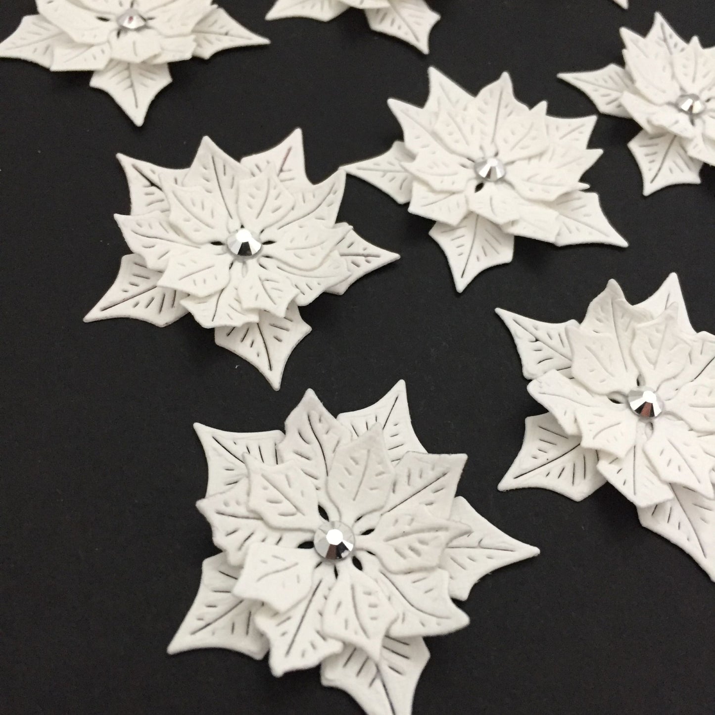 12 White POINSETTIA Die Cut Christmas Card Making Toppers