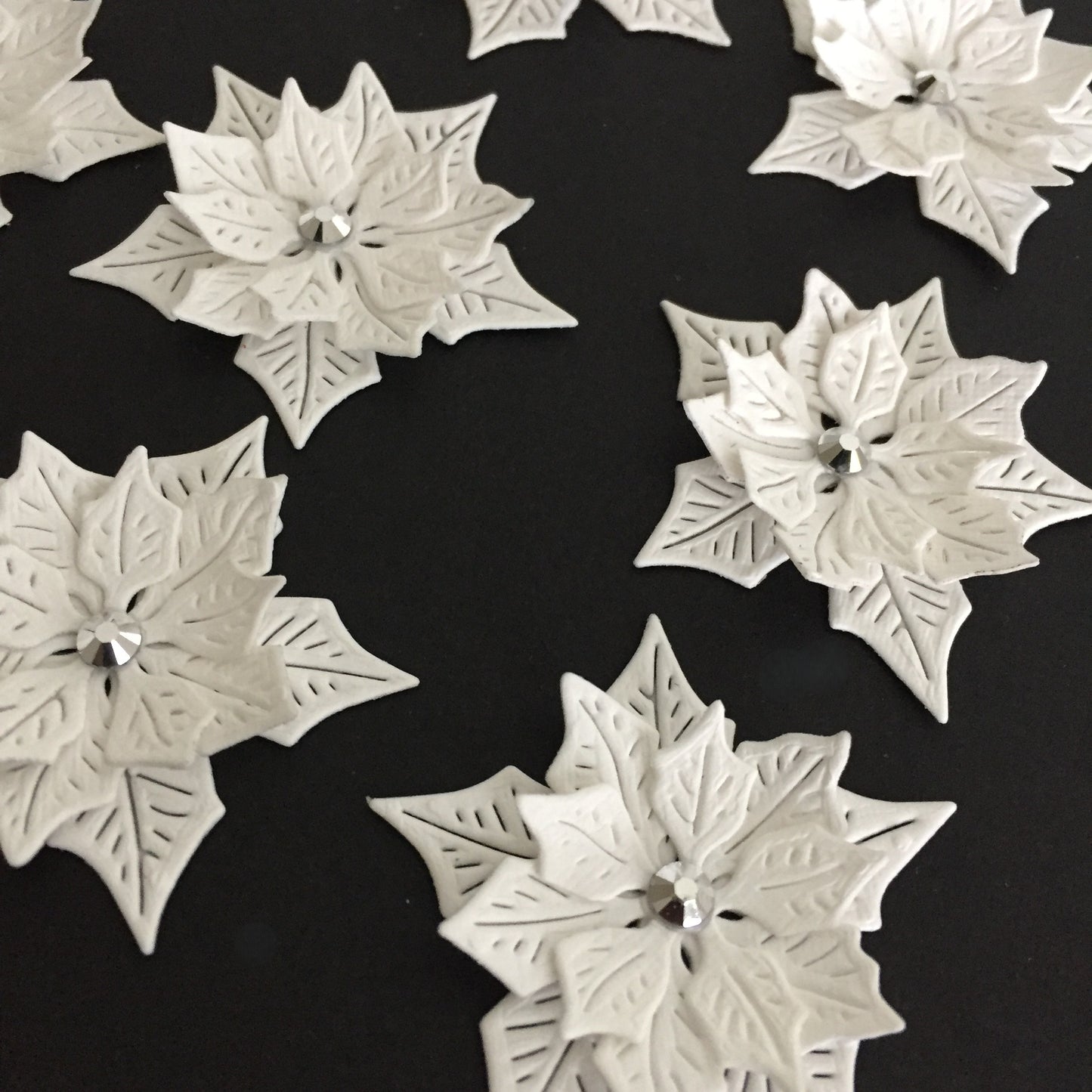 12 White POINSETTIA Die Cut Christmas Card Making Toppers