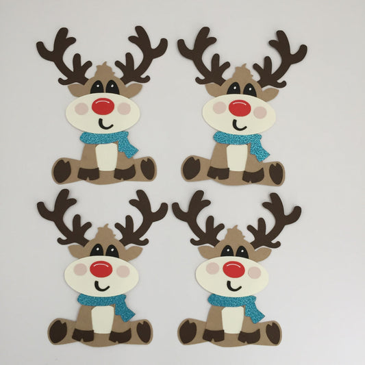 4 SITTING REINDEER Christmas Die Cut Card Making Toppers