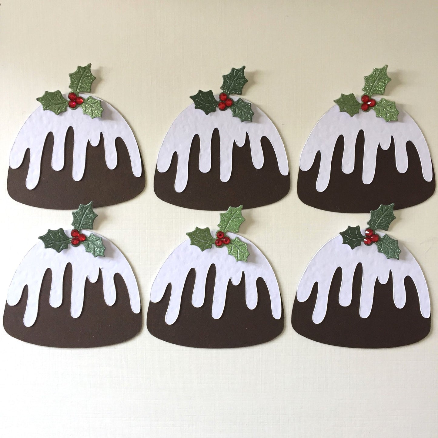 6 Handmade Christmas Pudding Die Cut Card Making Toppers