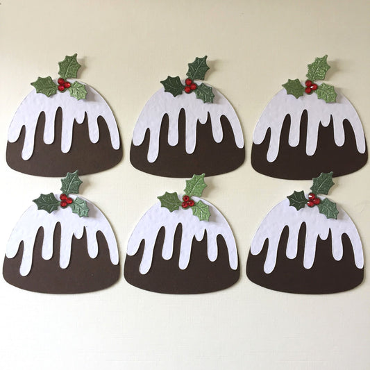 6 Handmade Christmas Pudding Die Cut Card Making Toppers
