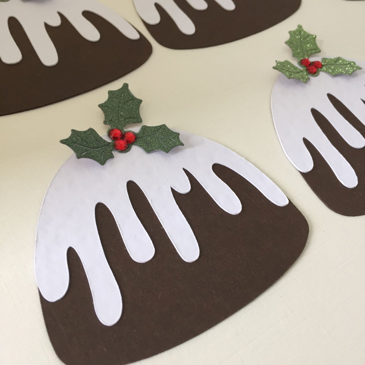 6 Handmade Christmas Pudding Die Cut Card Making Toppers