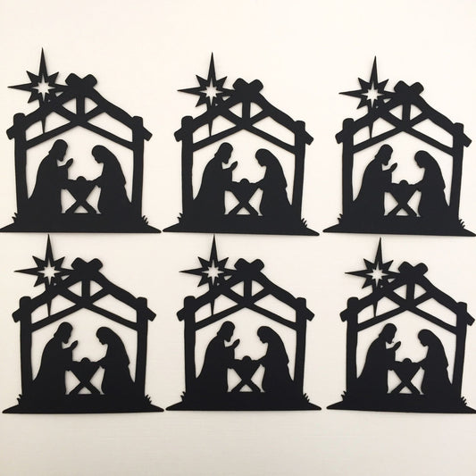 6 Black NATIVITY SCENE Silhouette Christmas Die Cuts (1)
